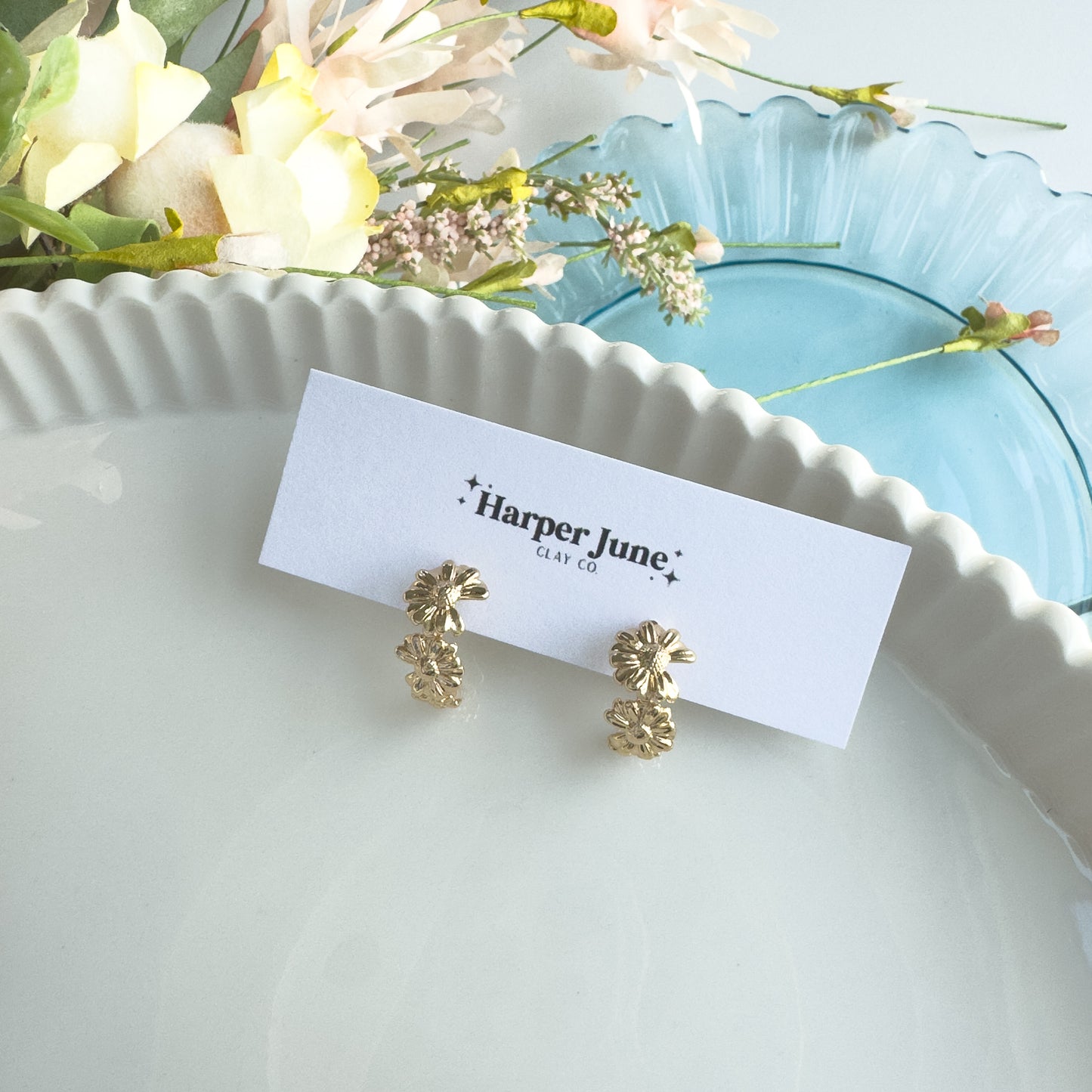Gold Floral Hoops